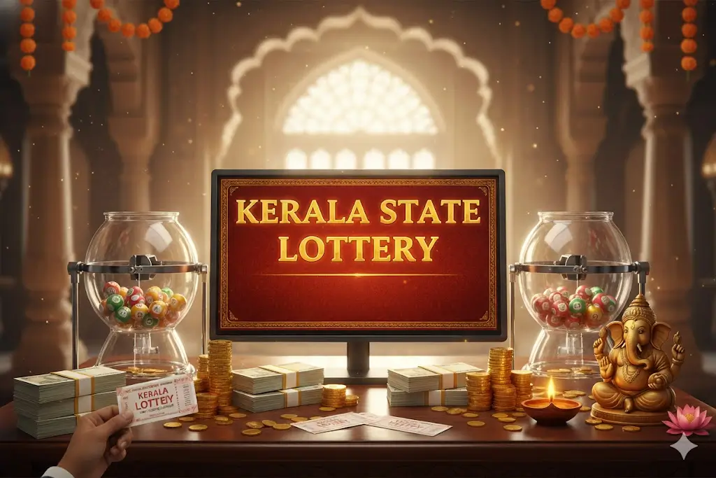 promotional graphic for the Kerala State Lottery, a lottery programme run by the Government of Kerala